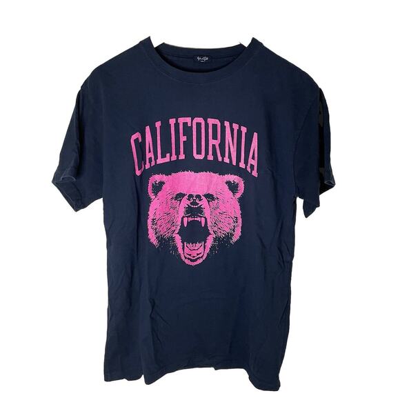 Brandy Melville John Galt California Pink Bear Logo Navy T-Shirt Women Sz S / M - Picture 1 of 7